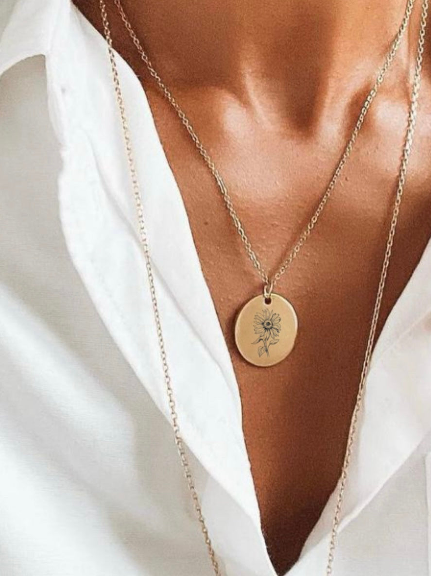 Pendentif Médaillon Doré Avec Fleurs De Pissenlit - Inclusion Sous Verre