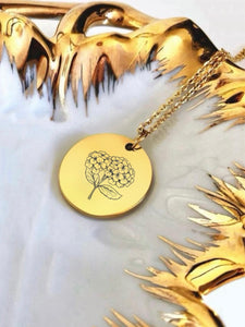 Collier une Médaille Fleur Hortensia